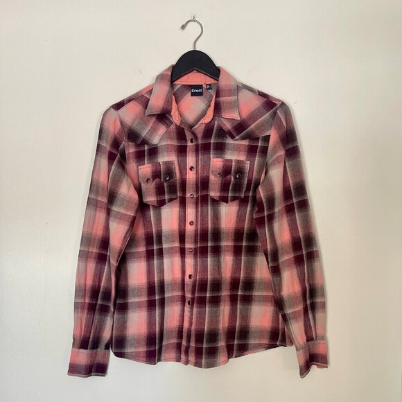 Cruel Girl Lightweight Flannel Snap Long Sleeve Top Western Style, L - Picture 3 of 7